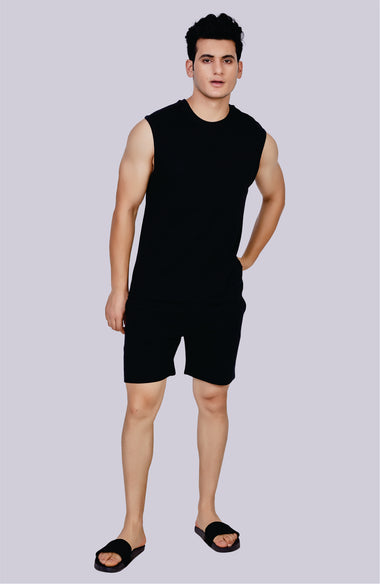 Men's Sleeveless Co-Ord Set (Black)