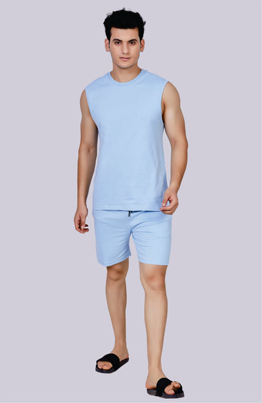 Men's Sleeveless Co-Ord Set (Aqua Blue)
