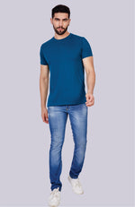 Men's Solid Crew Neck T-Shirt (P. Blue)