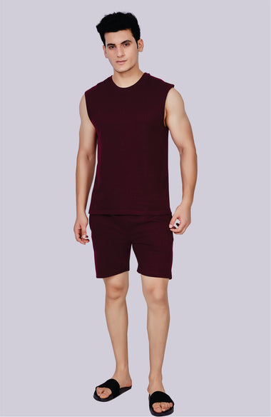 Men's Sleeveless Co-Ord Set (Wine)