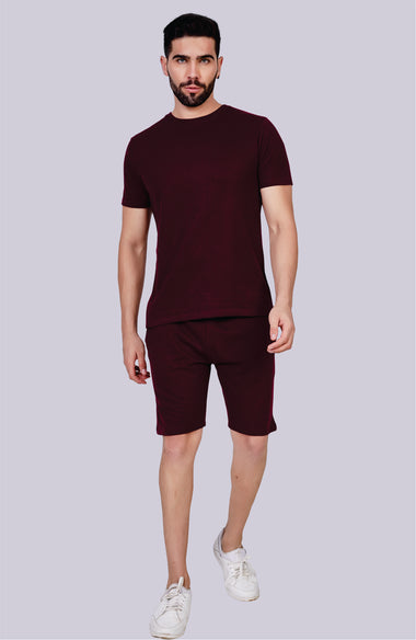 Men's Half Sleeve Co-Ord Set (Wine)