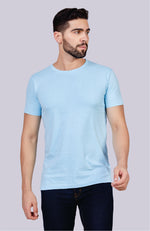 Men's Solid Crew Neck T-Shirt (Aqua Blue)