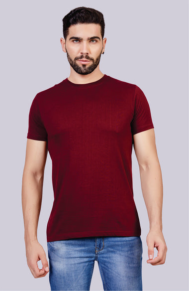 Men's Solid Crew Neck T-Shirt (Wine)