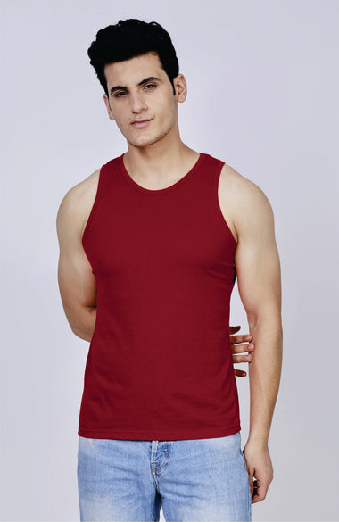 Men's Solid Tank Vest (Maroon)