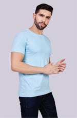 Men's Solid Crew Neck T-Shirt (Aqua Blue)