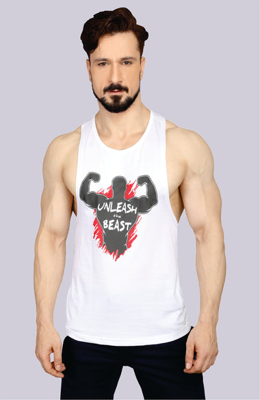 Men's Printed Gym Vest (White)