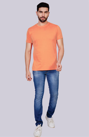 Men's Solid Crew Neck T-Shirt (Light Orange)