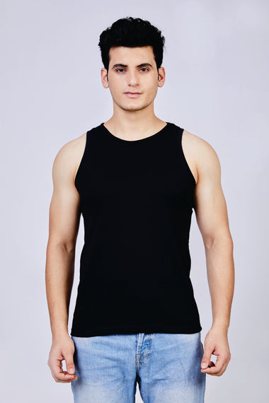 Men's Solid Tank Vest (Black)
