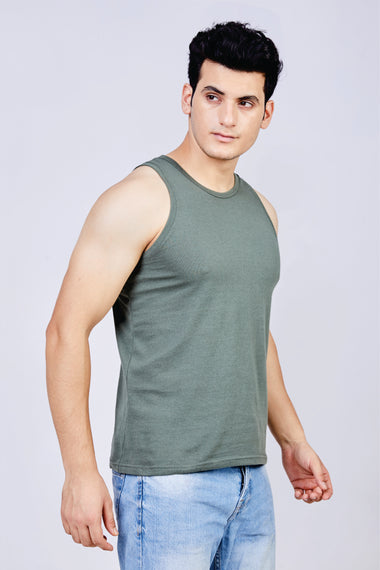 Men's Solid Tank Vest (Olive)