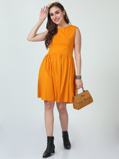 Women's Frill Dress (Mustard)